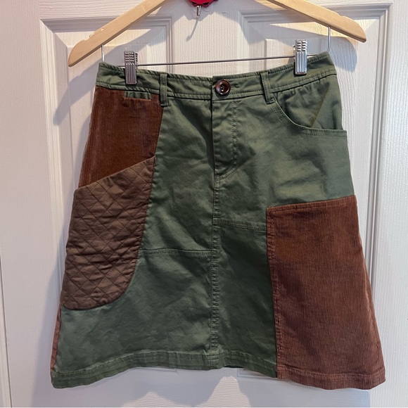 Anthropologie Meadow Rue size 2 Patchwork Skirt Olive Green/Brown - Picture 6 of 14